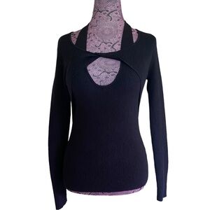 Idem Ditto Sz M Black Knit Cut Out Long Sleeve Top